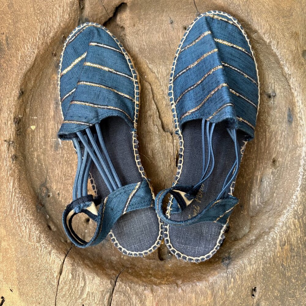 Toni Pons blue gold slingback low-wedge women's espadrilles size 38 / 7.5 - Picture 8 of 8